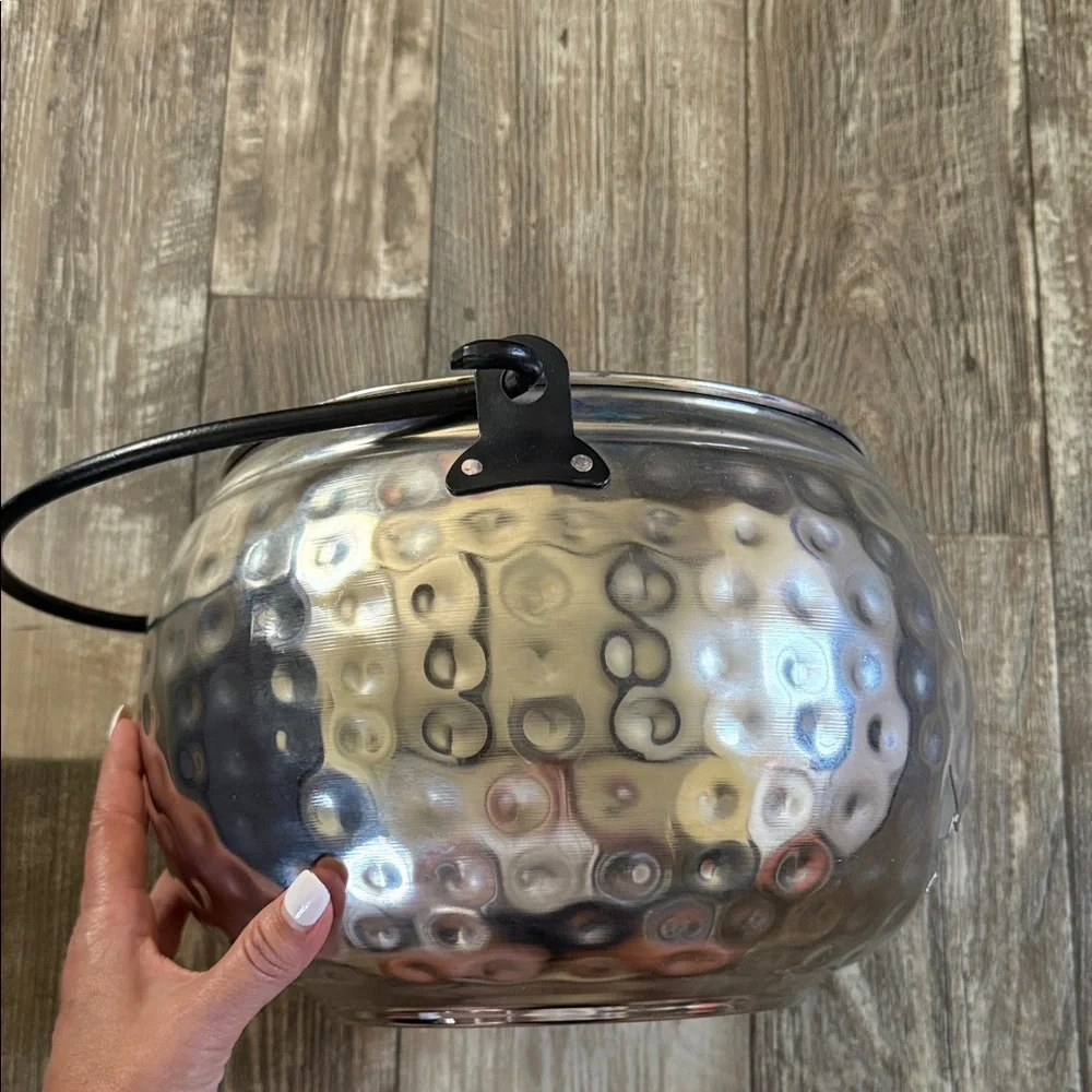 LARGE PUMPKIN Jack O Lantern Halloween Pail Silver Hammered Cauldron With Handle